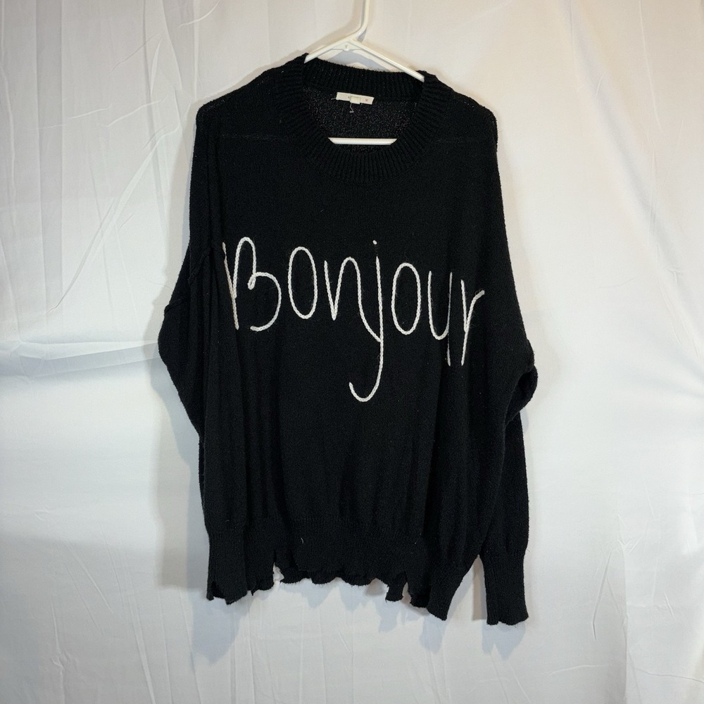 Women's Le‎ Lis Black Cozy Oversized Sweater Bonjour Size Small French Paris